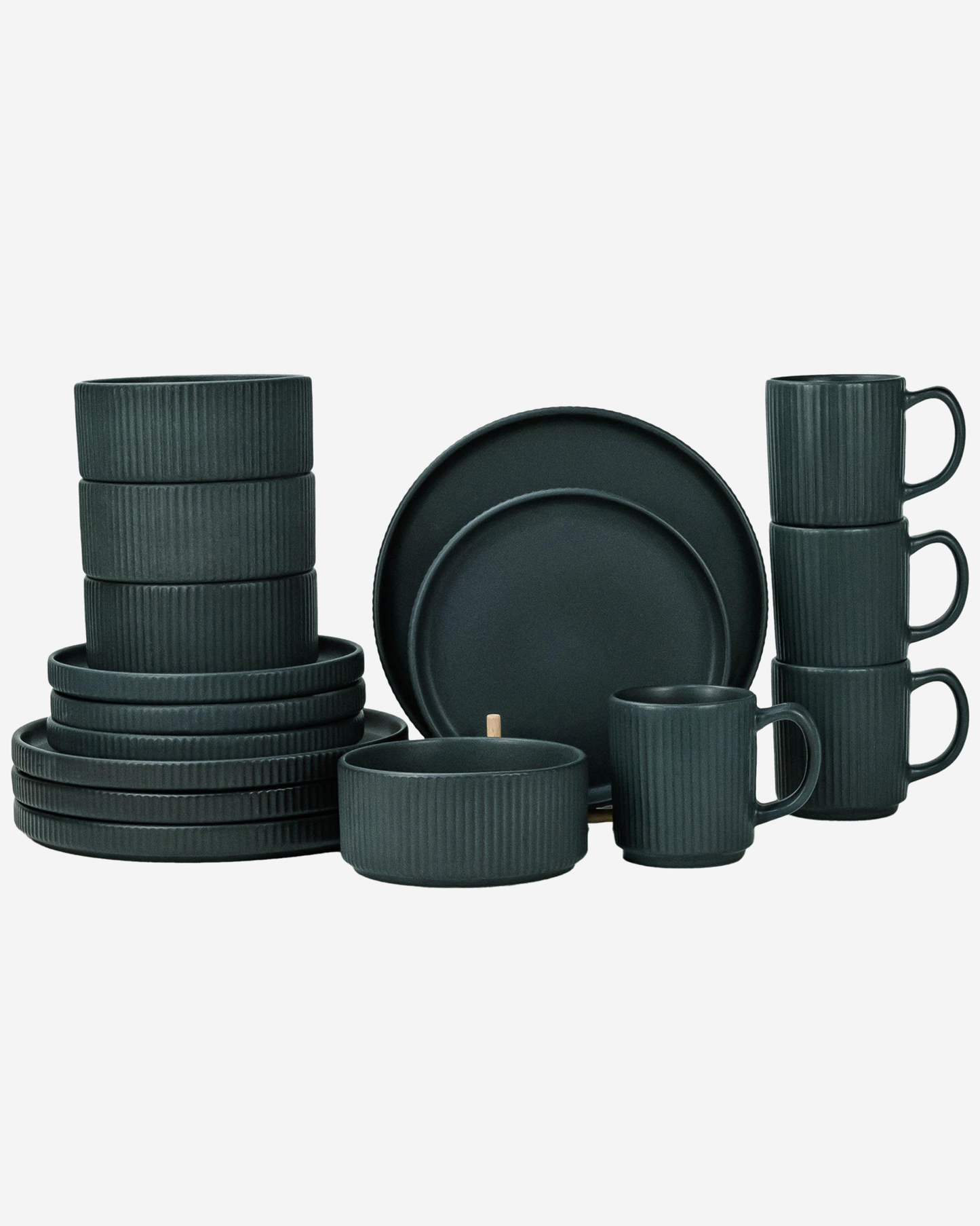 Shallow REF Stoneware Dinner Set 16 pcs Dark Grey