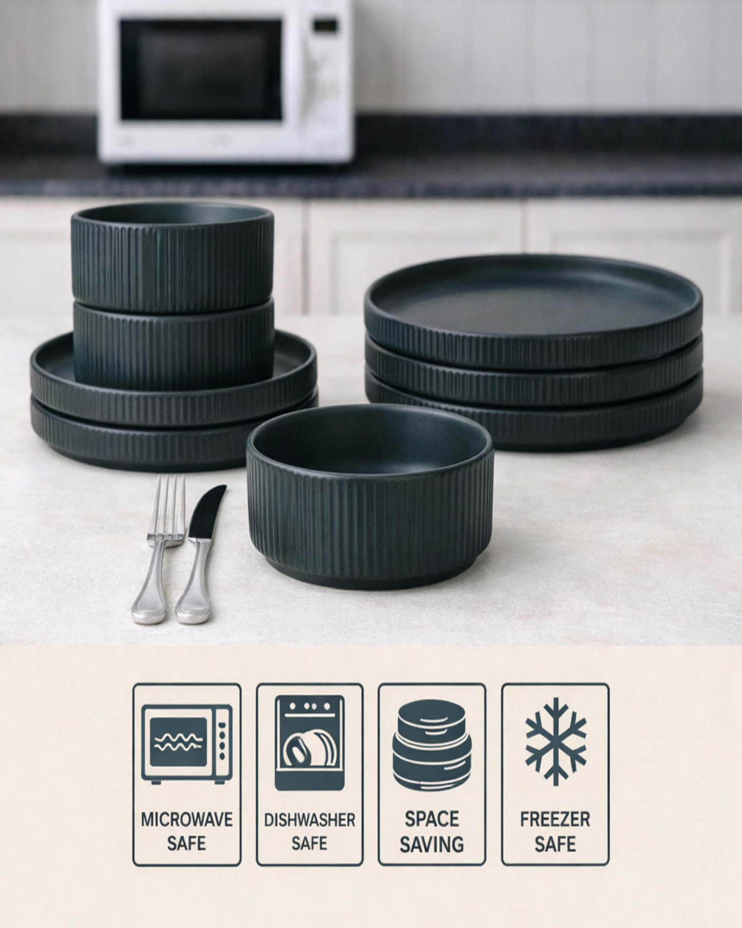 Shallow REF Stoneware Dinner Set 16 pcs Dark Grey