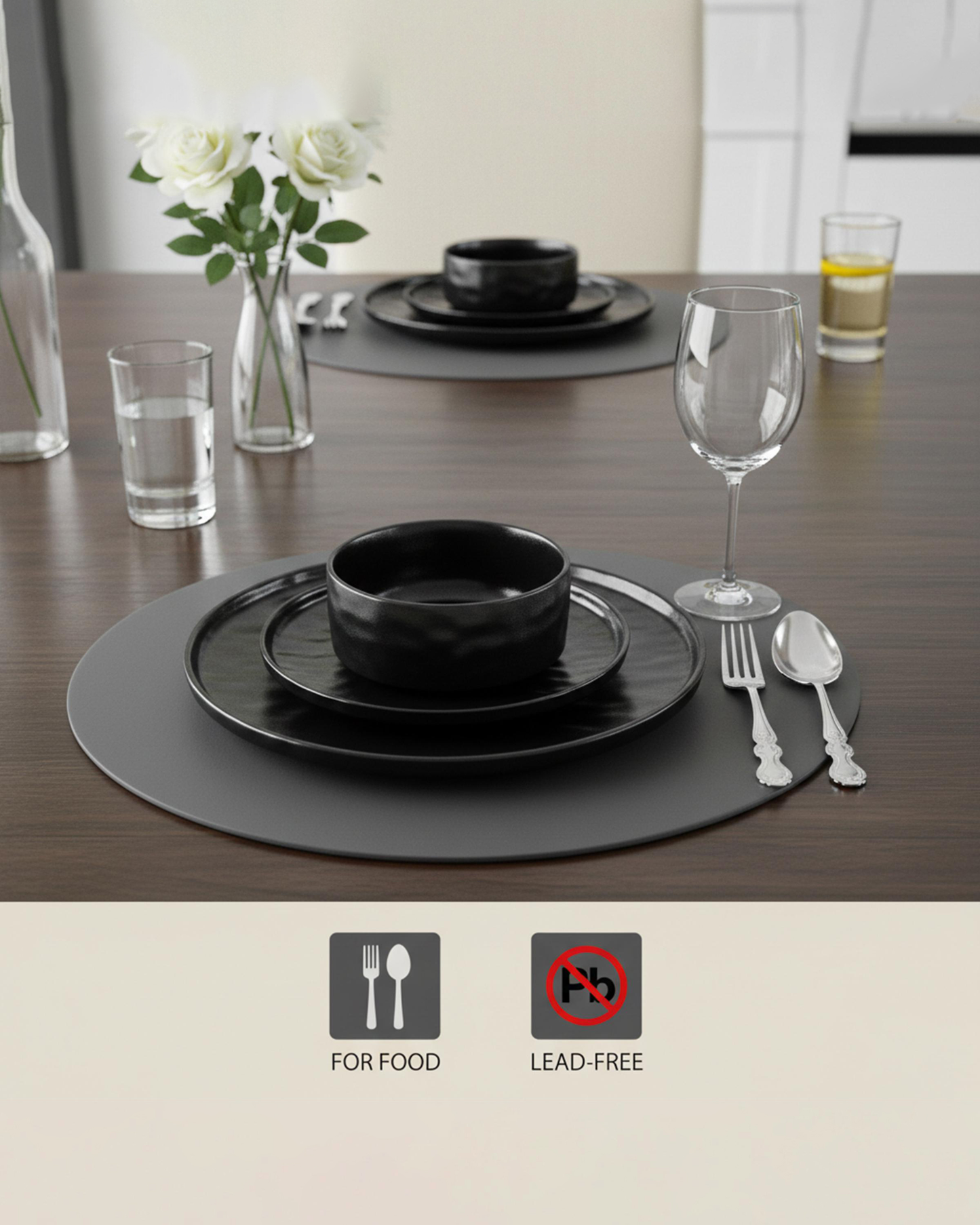 Shallow HUA Stoneware Dinner Set 18 pcs Black