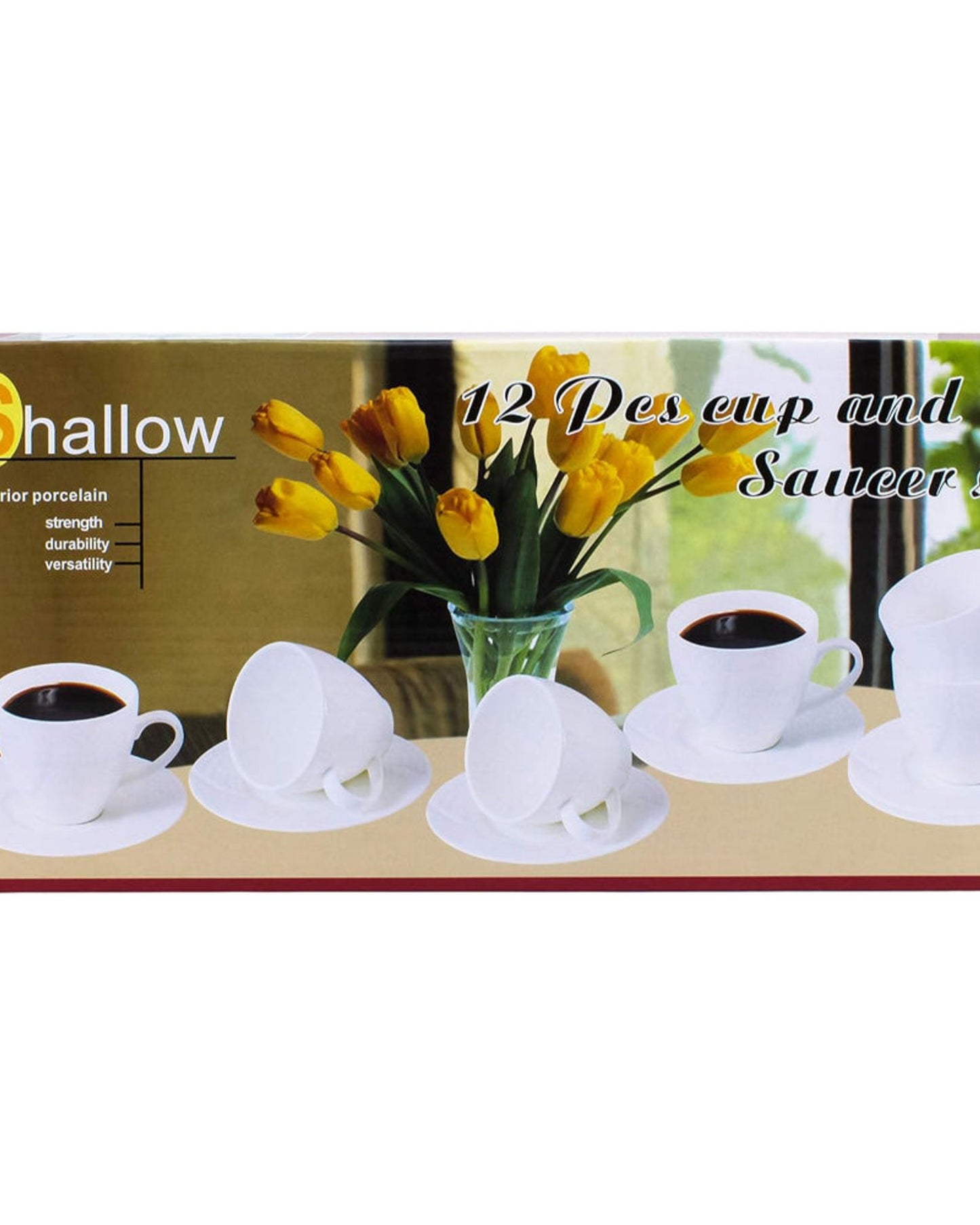 طقم فناجين شاي وصحن من الخزف العظمي الضحل، 12 قطعة، أبيض - طقم شاي أنيق للاستخدام اليومي والمناسبات الخاصة