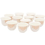Shallow Bone China Gawa Cups, 12-Piece Set – White and Gold Elegant Arabic Coffee Cups
