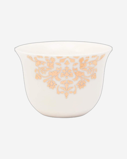 أكواب غاوا الخزفية العظمية الضحلة، مجموعة من 12 قطعة - أكواب قهوة عربية أنيقة باللونين الأبيض والذهبي