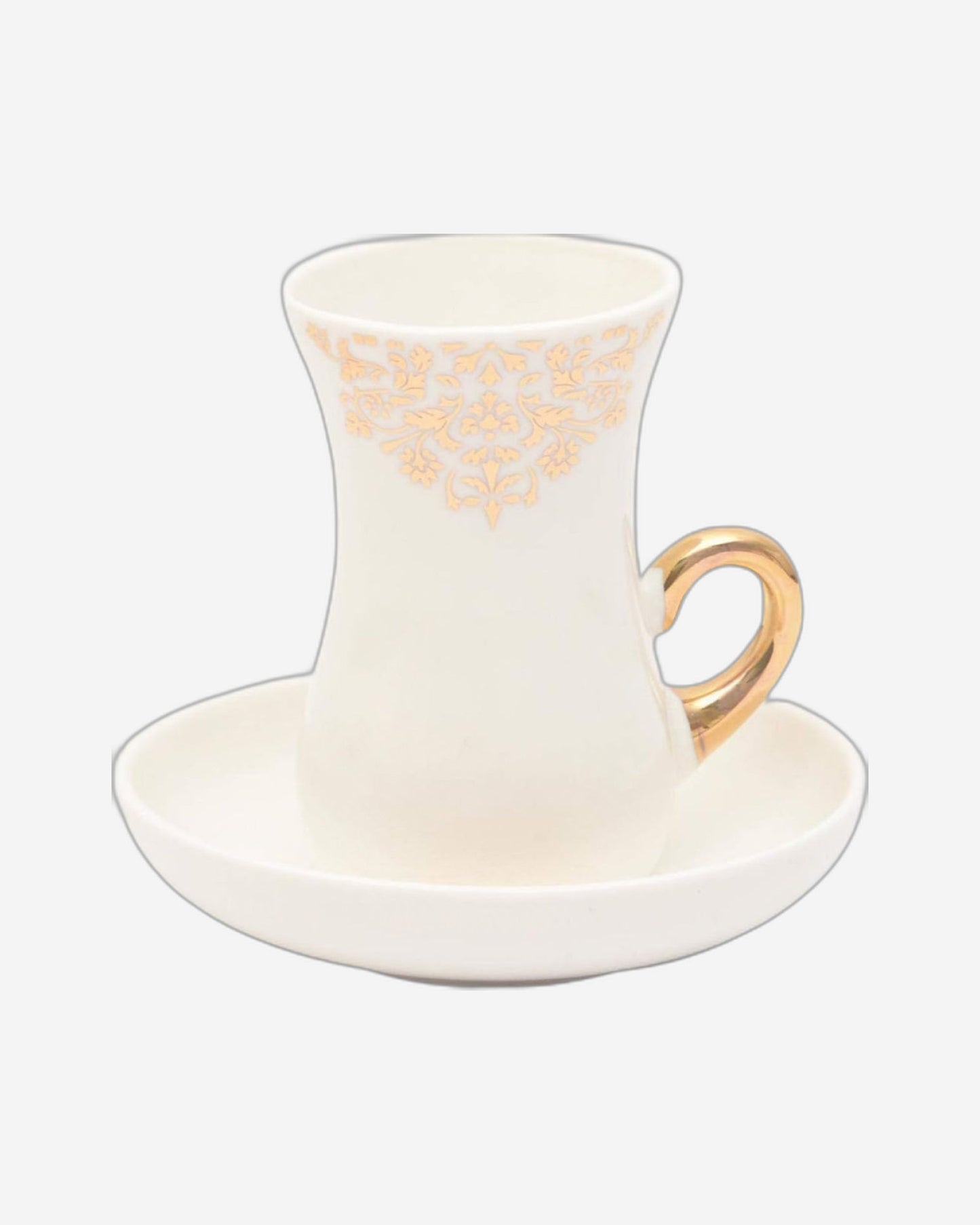 طقم فناجين شاي وصحن استكان من الخزف العظمي الضحل، 12 قطعة - أبيض وذهبي