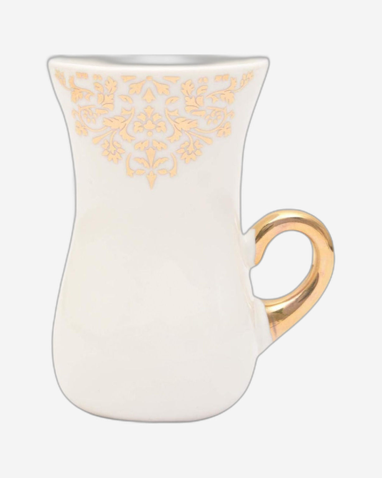 طقم فناجين شاي وصحن استكان من الخزف العظمي الضحل، 12 قطعة - أبيض وذهبي