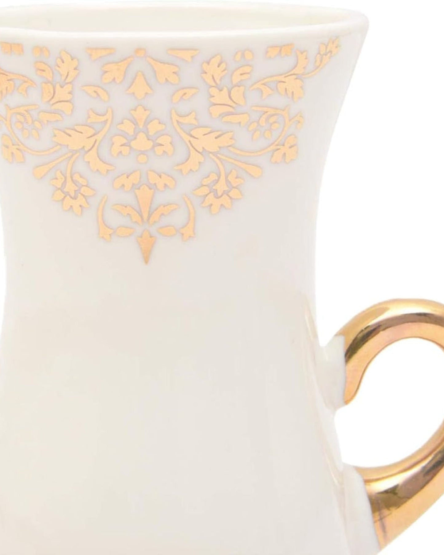 طقم فناجين شاي وصحن استكان من الخزف العظمي الضحل، 12 قطعة - أبيض وذهبي