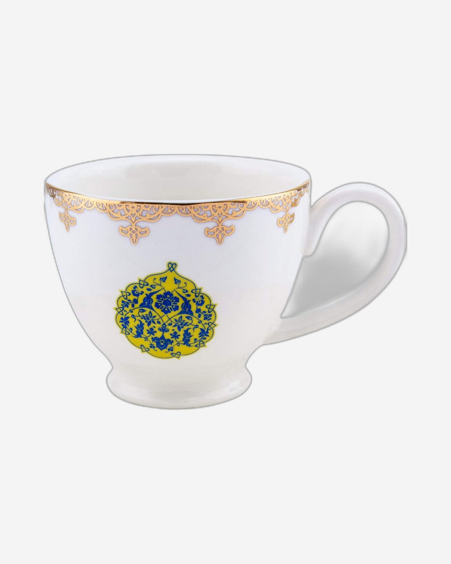 طقم فناجين شاي وصحن من الخزف العظمي بتصميم سلطان شالو، 12 قطعة - ذهبي/أصفر، 180 مل