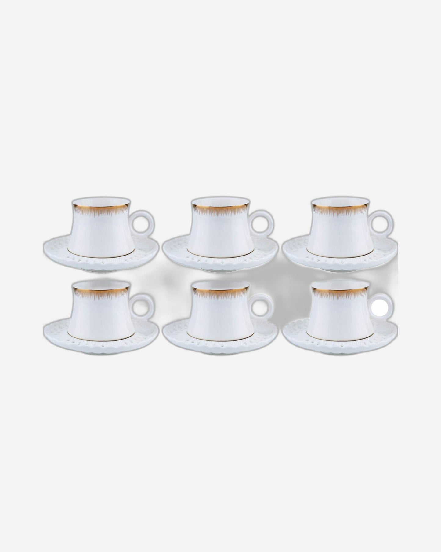 طقم فناجين شاي وصحن من الخزف الصيني العظمي الضحل، 12 قطعة - أبيض/ذهبي، 220 مل