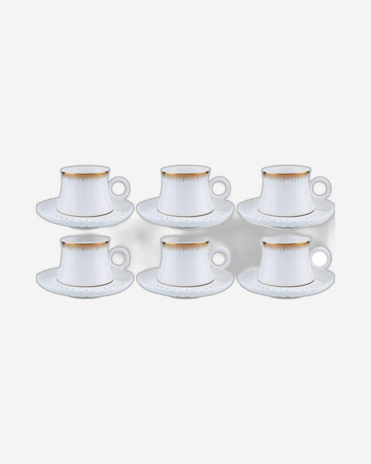 طقم فناجين شاي وصحن من الخزف الصيني العظمي الضحل، 12 قطعة - أبيض/ذهبي، 220 مل