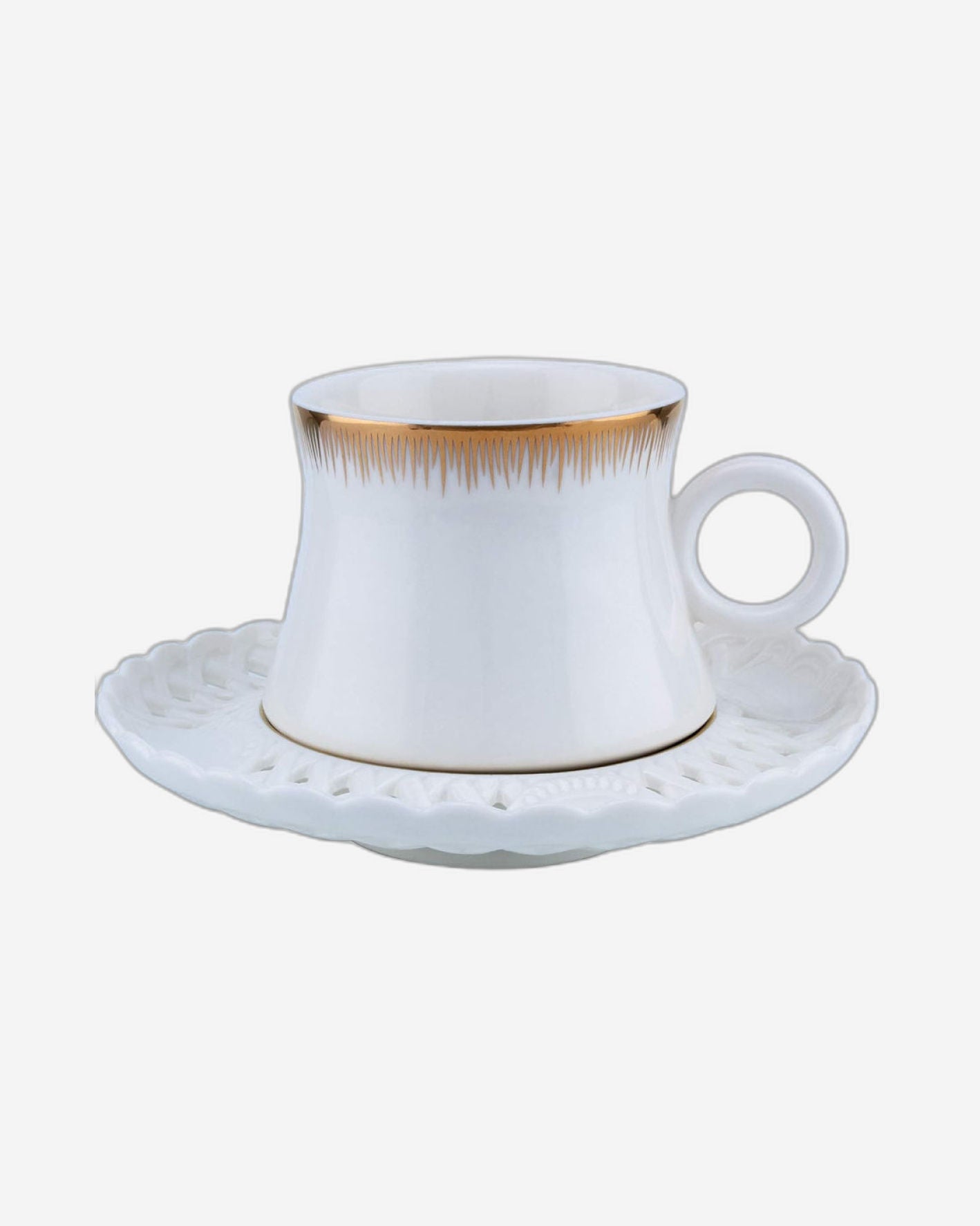 طقم فناجين شاي وصحن من الخزف الصيني العظمي الضحل، 12 قطعة - أبيض/ذهبي، 220 مل