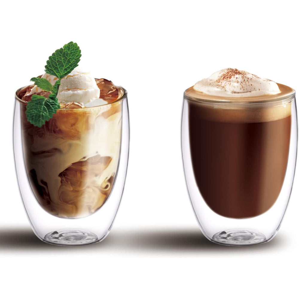 طقم أكواب زجاجية مزدوجة الجدار من كويزين آرت، سعة 350 مل، مكون من قطعتين، مصنوعة من زجاج البورسليكات، للقهوة والشاي والويسكي والكوكتيلات وجميع المشروبات - كوب شرب مزدوج الجدار بتصميم بسيط ومتين