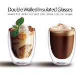 طقم أكواب زجاجية مزدوجة الجدار من كويزين آرت، سعة 350 مل، مكون من قطعتين، مصنوعة من زجاج البورسليكات، للقهوة والشاي والويسكي والكوكتيلات وجميع المشروبات - كوب شرب مزدوج الجدار بتصميم بسيط ومتين