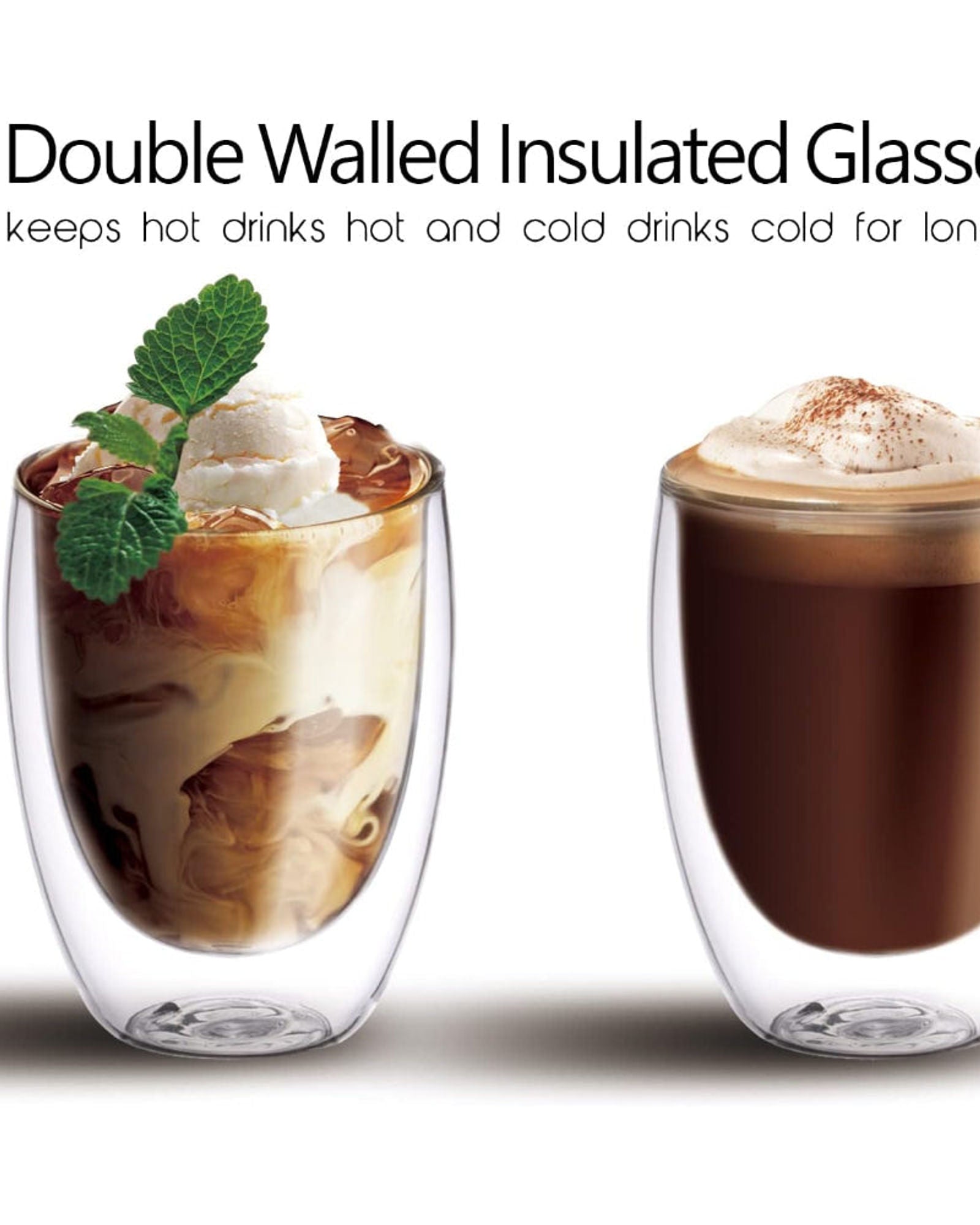 طقم أكواب زجاجية مزدوجة الجدار من كويزين آرت، سعة 350 مل، مكون من قطعتين، مصنوعة من زجاج البورسليكات، للقهوة والشاي والويسكي والكوكتيلات وجميع المشروبات - كوب شرب مزدوج الجدار بتصميم بسيط ومتين