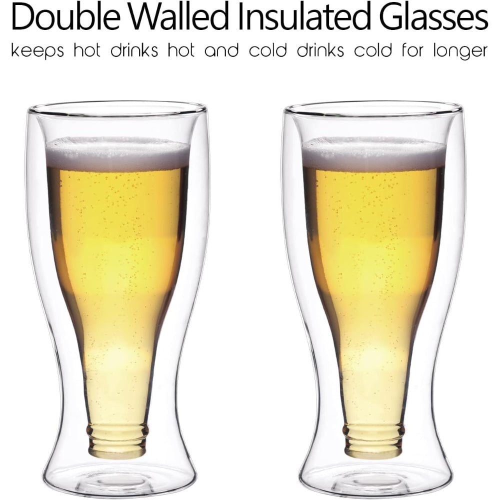 طقم أكواب زجاجية مزدوجة الجدار من كويزين آرت، قطعتين، سعة 370 مل