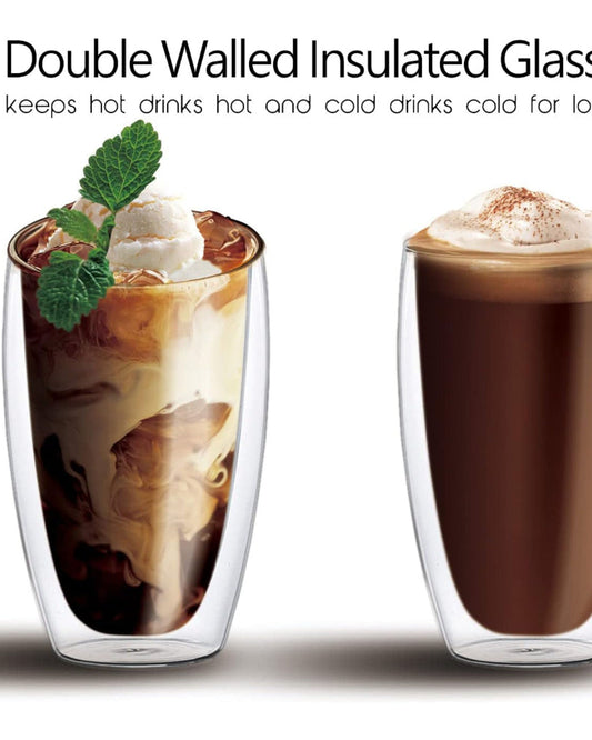 طقم أكواب زجاجية مزدوجة الجدار من كويزين آرت، قطعتين، سعة 450 مل