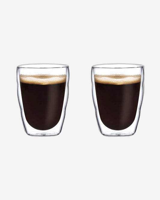 طقم أكواب قهوة زجاجية مزدوجة الجدار من كويزين آرت، مكون من قطعتين، مصنوع من زجاج البورسليكات للقهوة والشاي والويسكي والكوكتيلات وجميع المشروبات - كوب شرب مزدوج الجدار بتصميم بسيط ومتين، سعة 80 مل