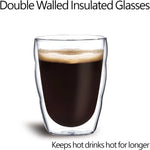 طقم أكواب قهوة زجاجية مزدوجة الجدار من كويزين آرت، مكون من قطعتين، مصنوع من زجاج البورسليكات للقهوة والشاي والويسكي والكوكتيلات وجميع المشروبات - كوب شرب مزدوج الجدار بتصميم بسيط ومتين، سعة 80 مل