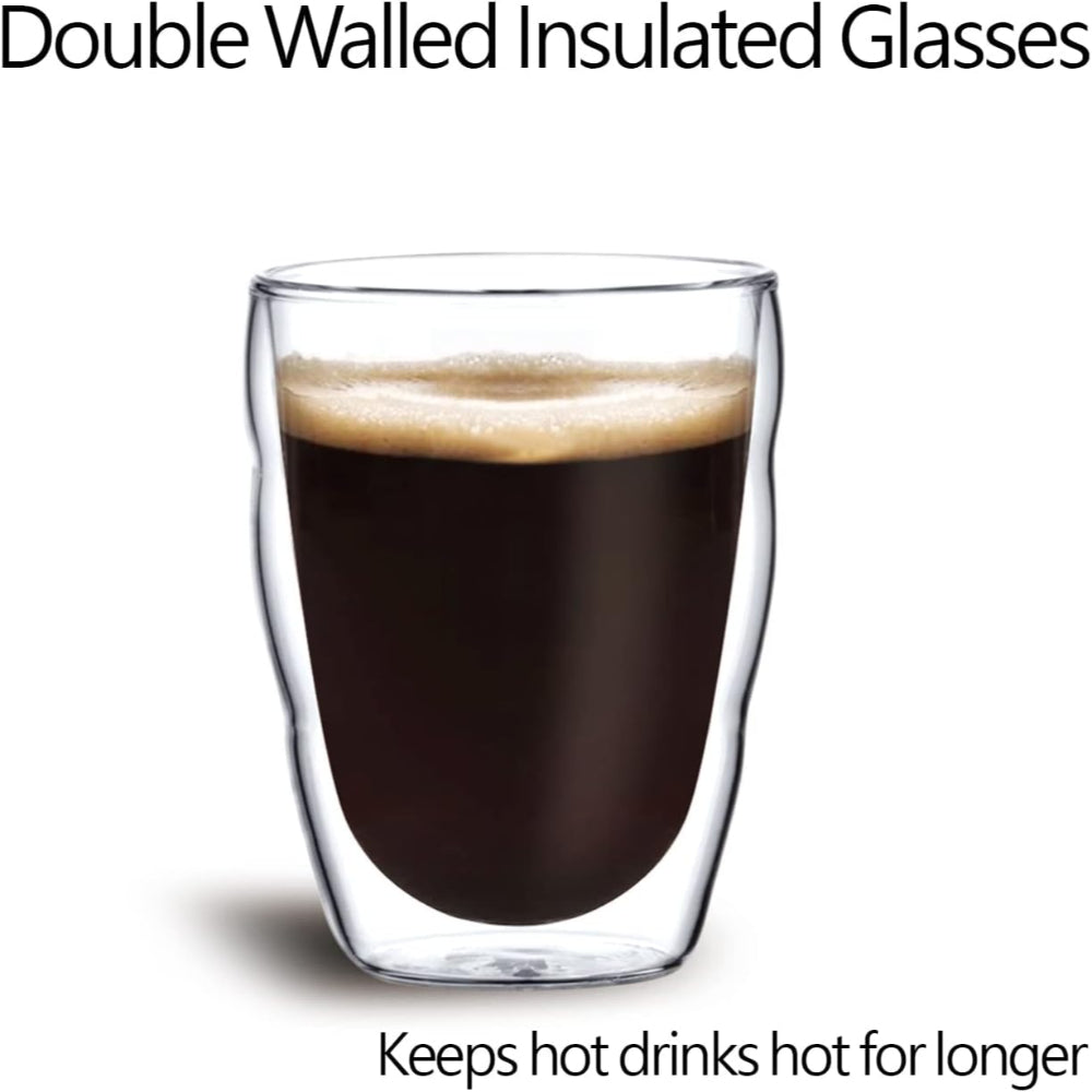طقم أكواب قهوة زجاجية مزدوجة الجدار من كويزين آرت، مكون من قطعتين، مصنوع من زجاج البورسليكات للقهوة والشاي والويسكي والكوكتيلات وجميع المشروبات - كوب شرب مزدوج الجدار بتصميم بسيط ومتين، سعة 80 مل