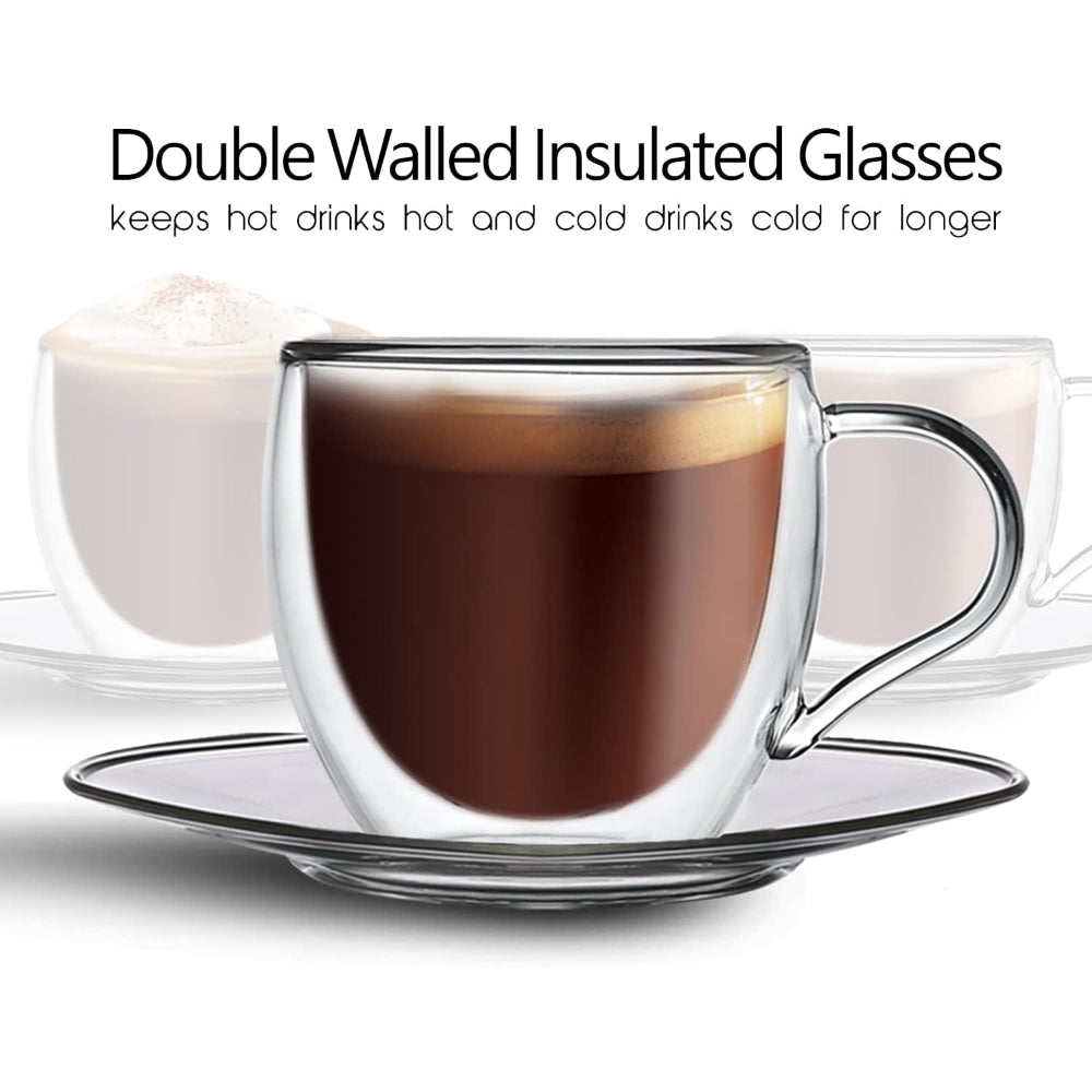 طقم أكواب قهوة كوزين آرت مزدوجة الجدار من 4 قطع سعة 80 مل