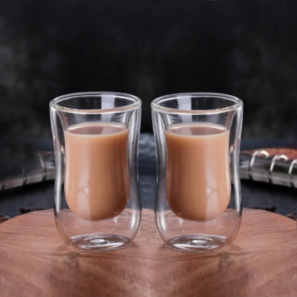 طقم أكواب قهوة زجاجية مزدوجة الجدار على الطراز التركي من كوزين آرت، مكون من قطعتين، سعة 100 مل