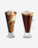 مجموعة أكواب زجاجية مزدوجة الجدار من كويزين آرت، سعة 350 مل، مكونة من قطعتين، مصنوعة من البورسليكات، مناسبة للقهوة والشاي والويسكي والكوكتيلات وجميع المشروبات - كوب شرب متين مزدوج الجدار بتصميم بسيط