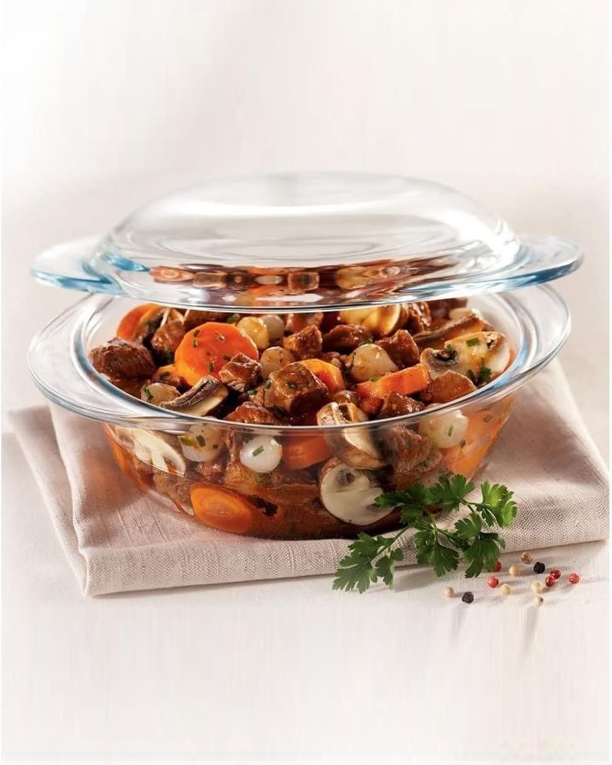 Marinex Medium Glass Casserole with Lid, Heat-Resistant, Oven-Safe, 2.3L