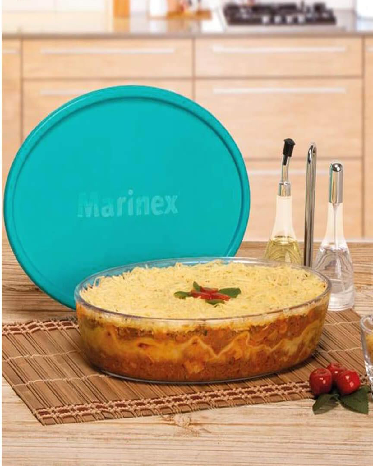 Marinex Heat-Resistant Oval Glass Roaster with Plastic Lid, 3.2L