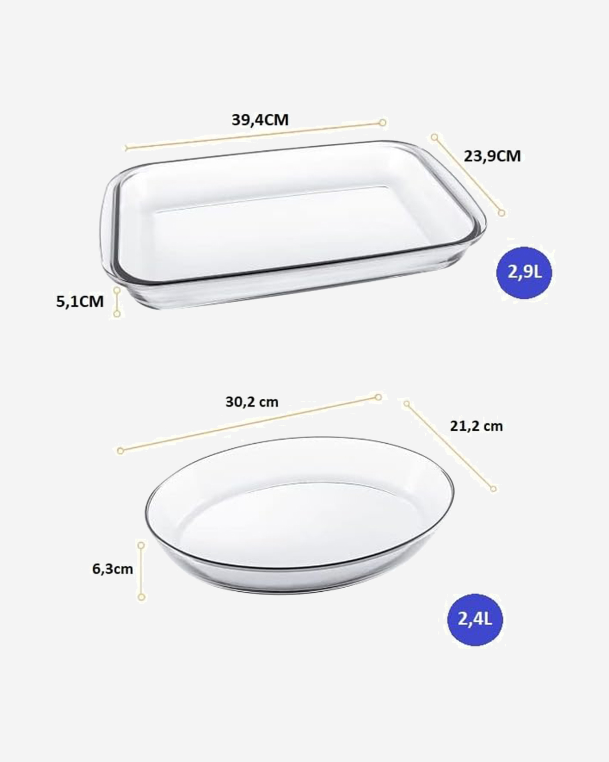Marinex Glass Rectangular & Oval Roaster Set, Heat-Resistant, Oven-Safe, 2.4L + 2.9L