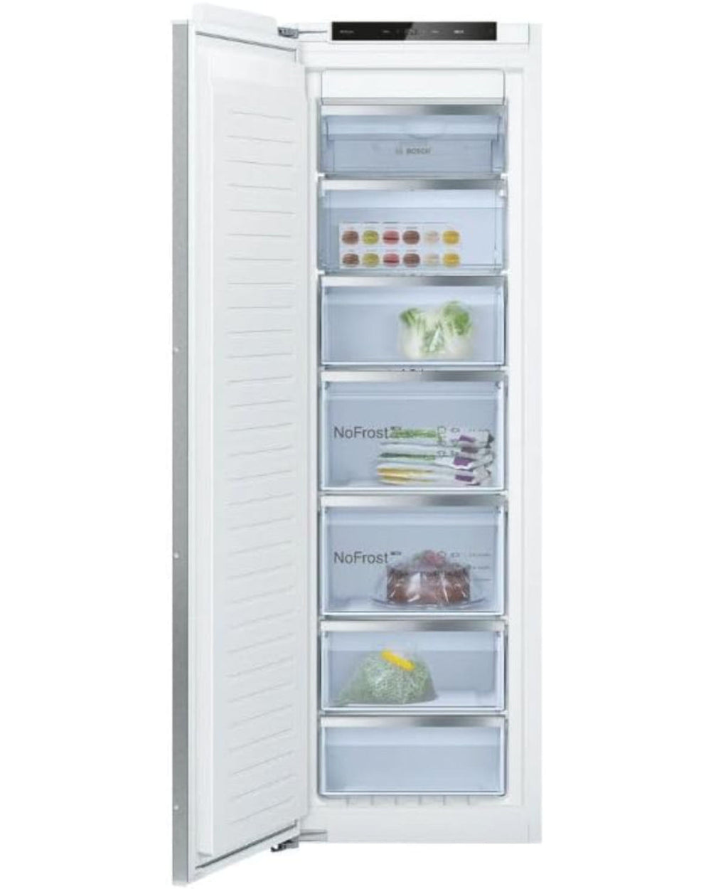 Bosch, ?235L Gross 211L Net Capacity Built-In Upright Freezer, Series 6, NoFrost & BigBox Drawers - GIN81AEE0M White
