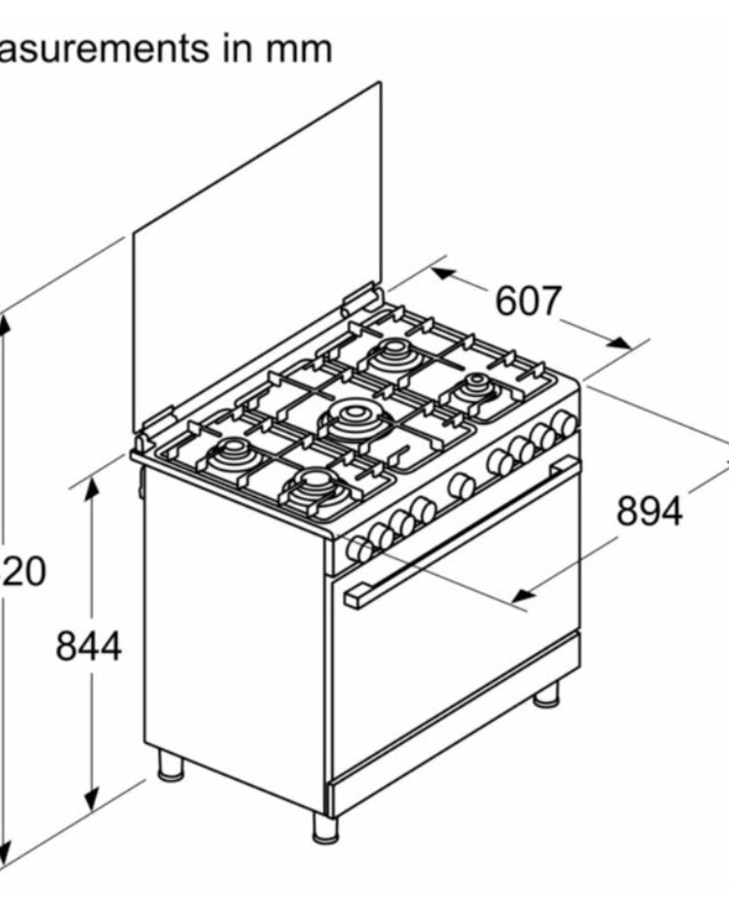 موقد غاز بوش من السلسلة 2، سعة 125 لترًا، مزود بفرن XXL، وشعلة ووك، وميزات أمان - HGV1D8W50M من الفولاذ المقاوم للصدأ