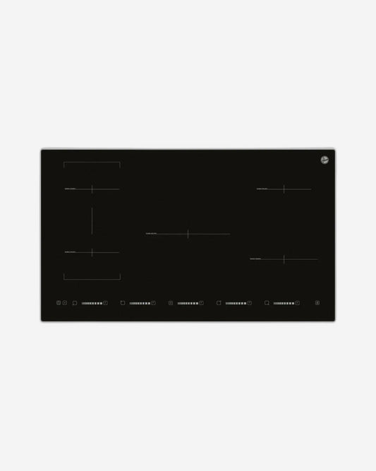 موقد هوفر 90 سم مدمج بالحث الحراري مع 5 مناطق طهي وتحكم باللمس منزلق، سهل التنظيف، مثالي للأواني والمقالي الكبيرة، قفل للأطفال، صنع في تركيا، ضمان لمدة عام - HIC-V95I-GBI