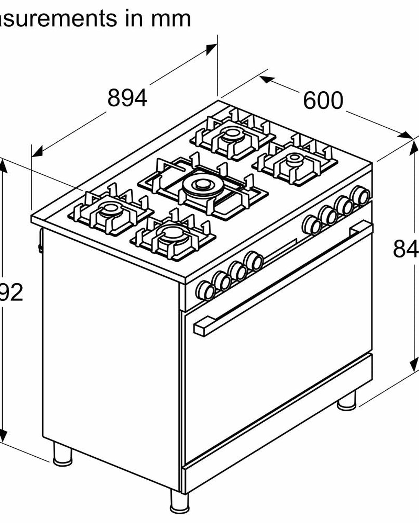 موقد طهي غاز كامل من سلسلة بوش 8، 90×60 سم