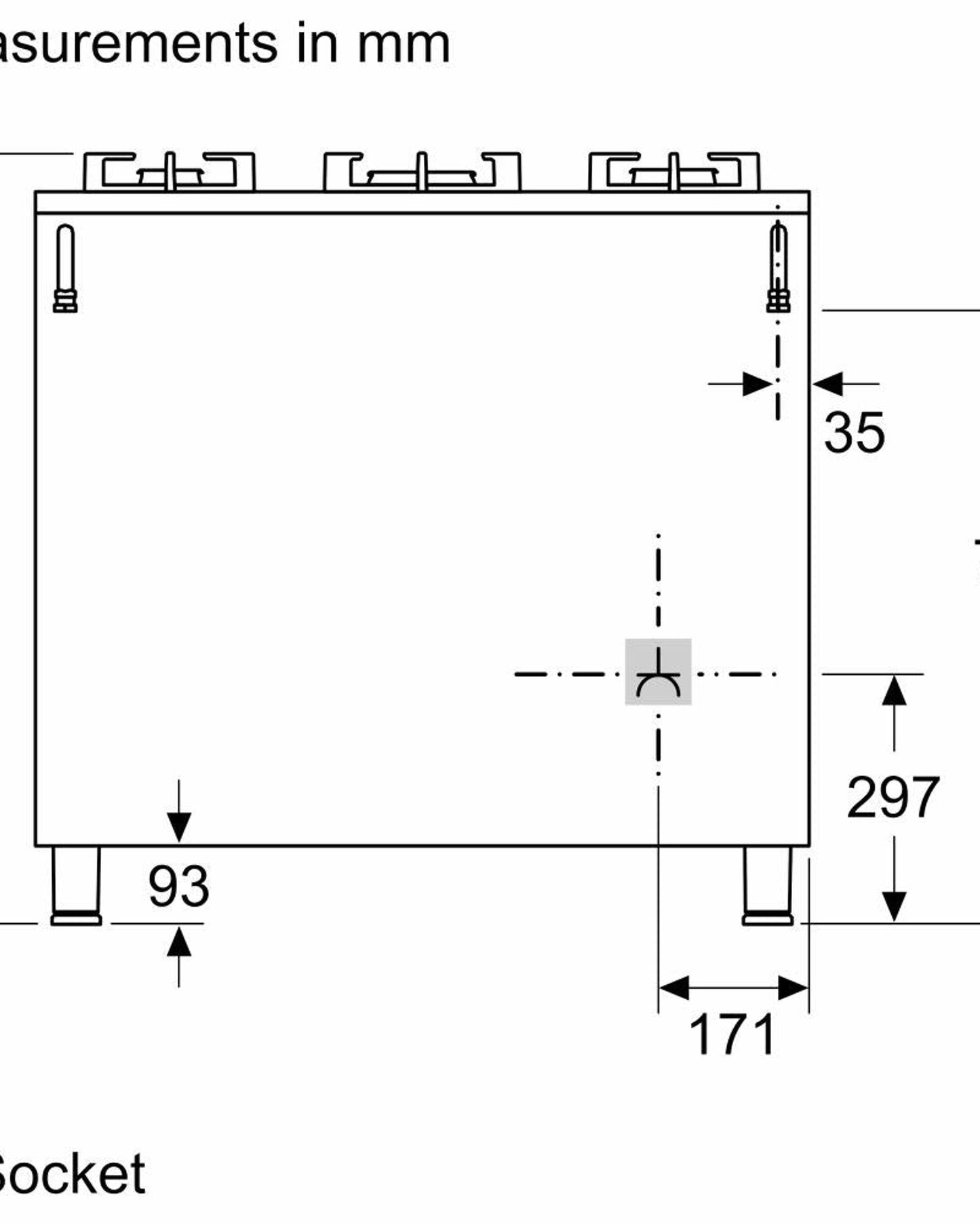 موقد طهي غاز كامل من سلسلة بوش 8، 90×60 سم