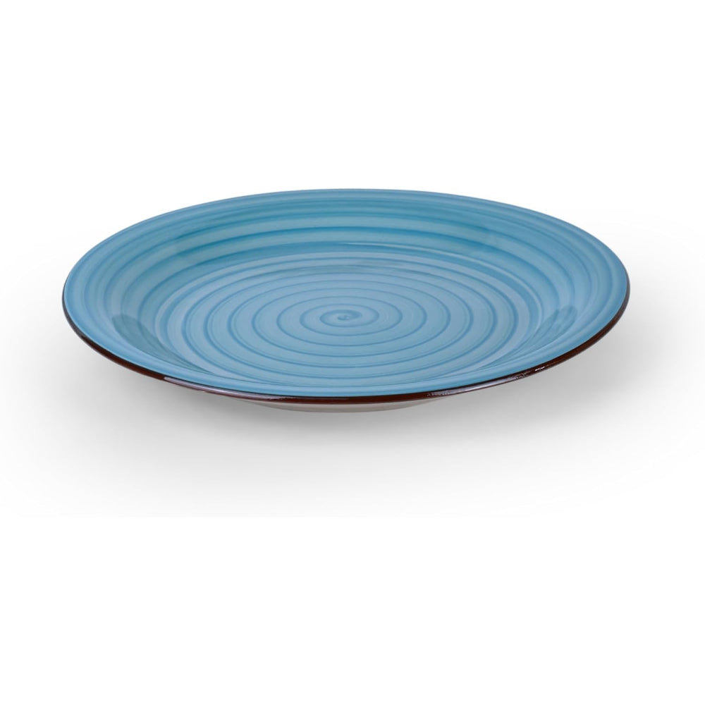 طقم عشاء كوزين آرت كوزميك، مصنوع من 16 قطعة من الفخار الحجري المطلي يدويًا - أزرق | 4 أطباق عشاء (10.5 بوصة)، 4 أطباق حلوى (7.5 بوصة)، 4 أوعية حساء (7 بوصة)، 4 أكواب (9 أونصات). أدوات مائدة أنيقة ومتينة للمنزل والمطبخ.