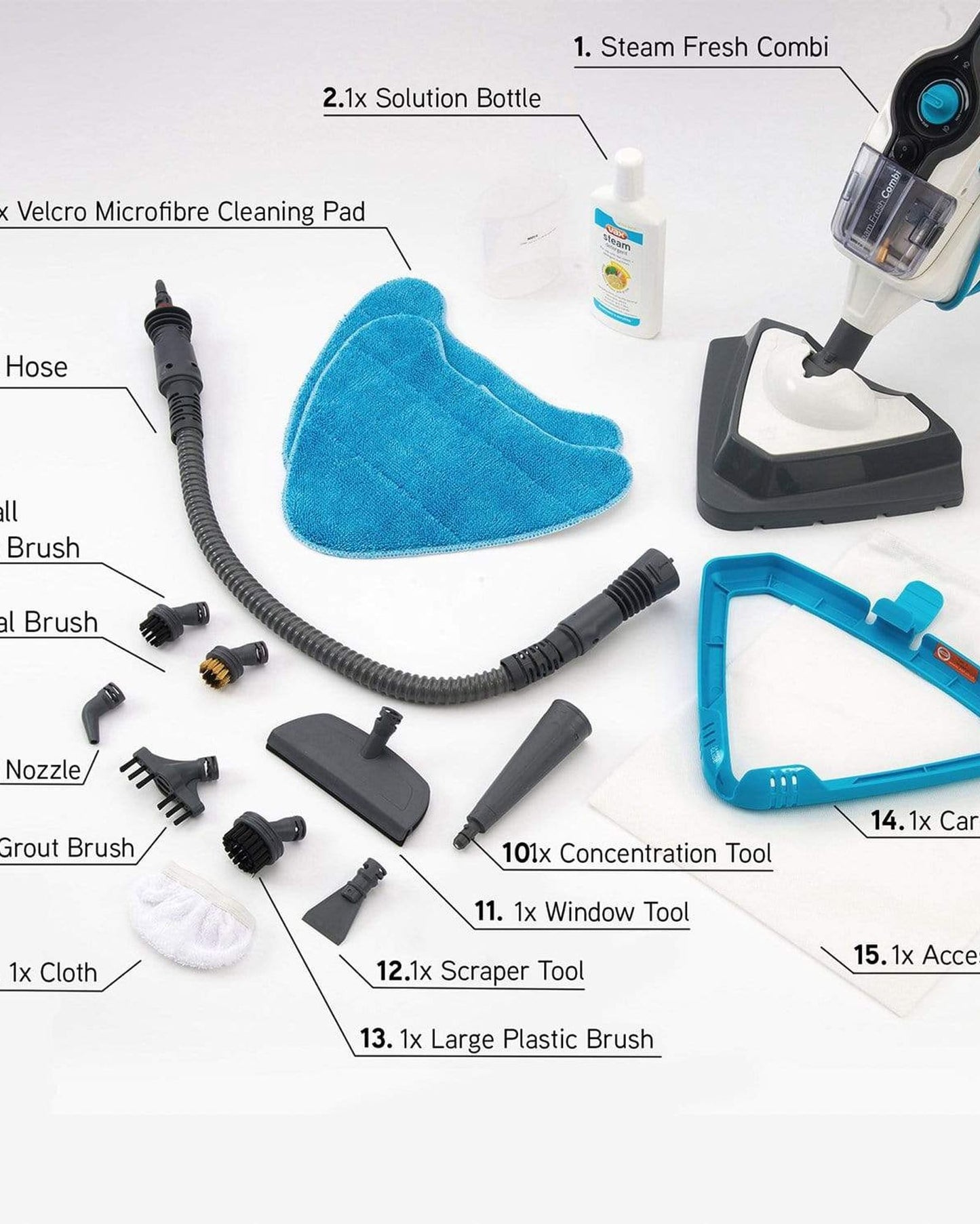 ممسحة هوفر ستيم فريش كومبي 2 في 1 البخارية القوية متعددة الأسطح ومكنسة كهربائية يدوية قابلة للفصل مع 10 ملحقات، أبيض-أزرق، ضمان لمدة عام - HS86-SFC-M