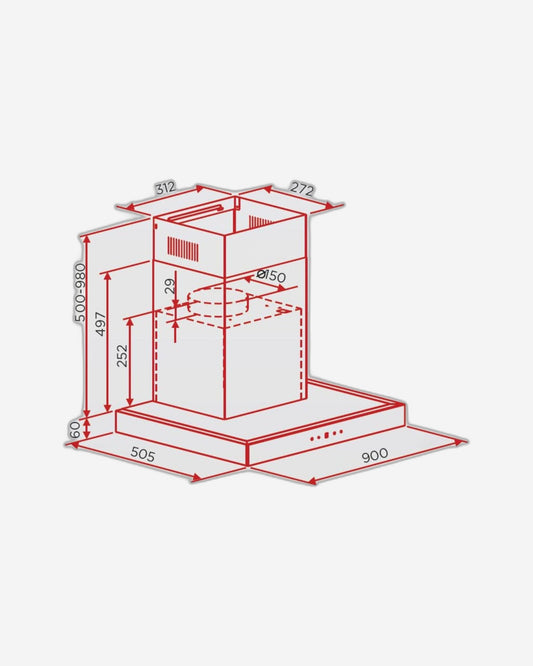 شفاط هوفر المدمج على شكل حرف T مقاس 90 سم