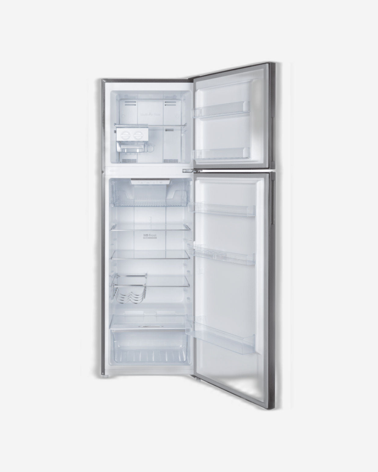 ثلاجة هوفر 326 لترًا بدون تجميد، ضاغط عاكس مزدوج، باب قابل للعكس، أرفف زجاجية، ضمان لمدة عام من الشركة المصنعة و10 سنوات على ضاغط العاكس 50/60 هرتز، لمسة نهائية من الفولاذ المقاوم للصدأ - HTR-M326-S