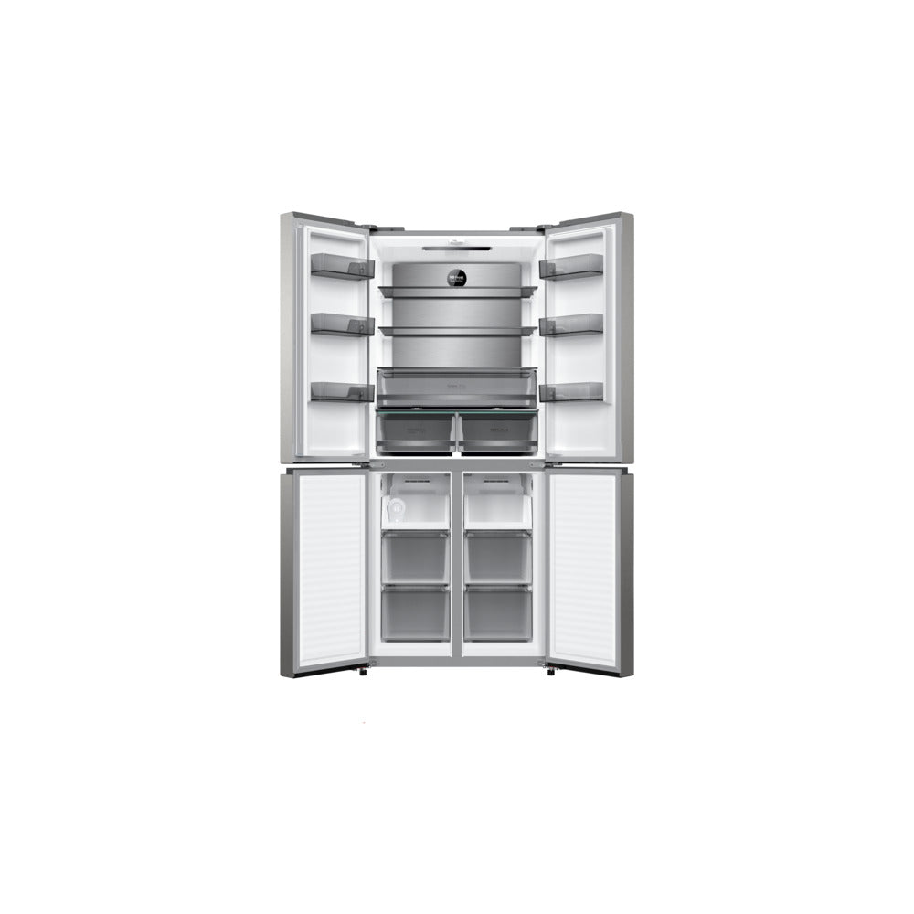 ثلاجة هوفر ٥٤٠ لترًا بباب متقاطع، ٤ أبواب، ثلاجة ومجمد عاكس مزدوج، تقنية تبريد معدنية، تدفق هواء متعدد، مصابيح LED، درج للخضراوات مع تحكم في الرطوبة، لمسة نهائية من الفولاذ، HXD-M540-S