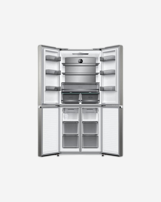 ثلاجة هوفر ٥٤٠ لترًا بباب متقاطع، ٤ أبواب، ثلاجة ومجمد عاكس مزدوج، تقنية تبريد معدنية، تدفق هواء متعدد، مصابيح LED، درج للخضراوات مع تحكم في الرطوبة، لمسة نهائية من الفولاذ، HXD-M540-S