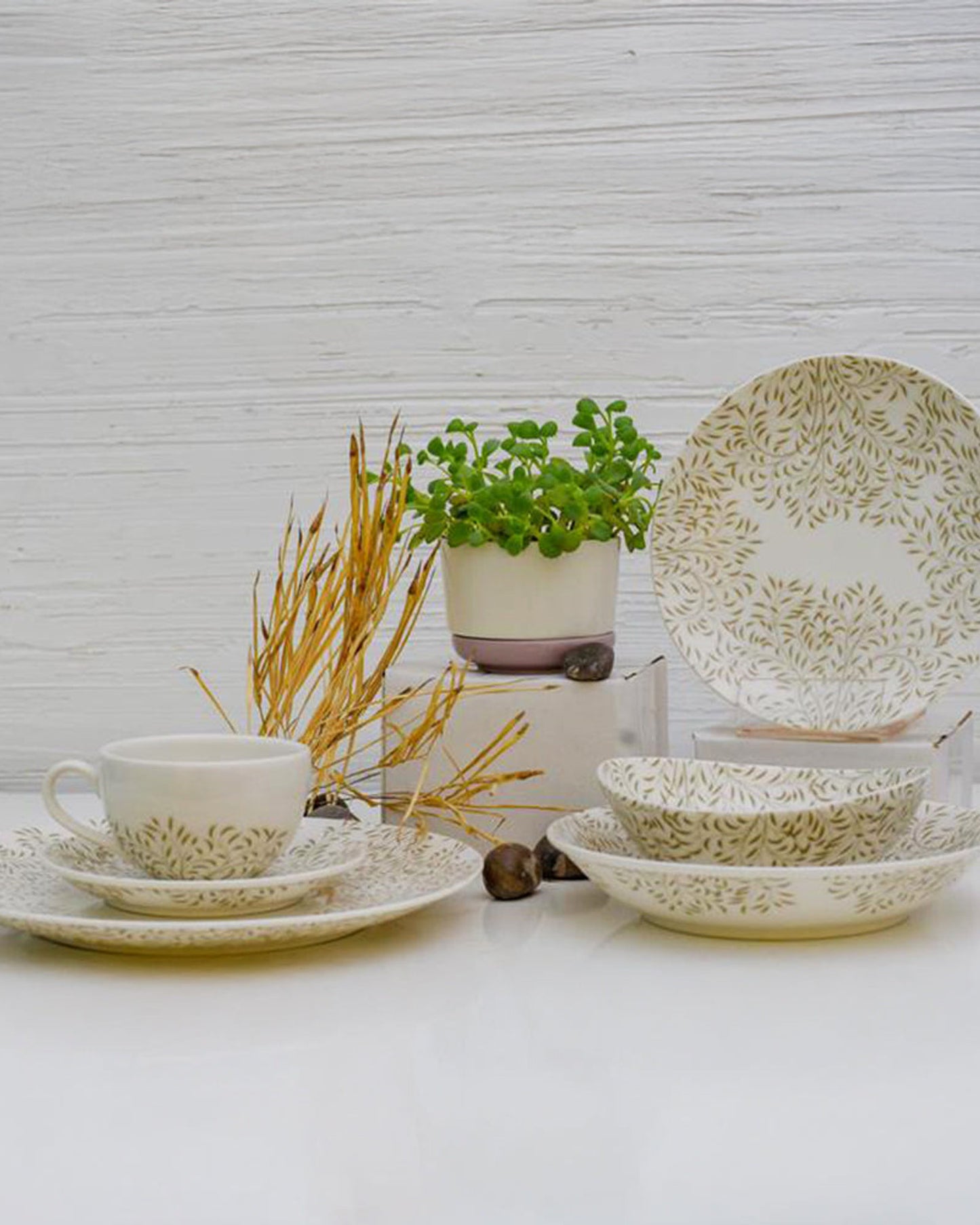 طقم عشاء دانكوتوا 24 قطعة، أوراق خضراء، زهور صحراوية، الإمارات العربية المتحدة