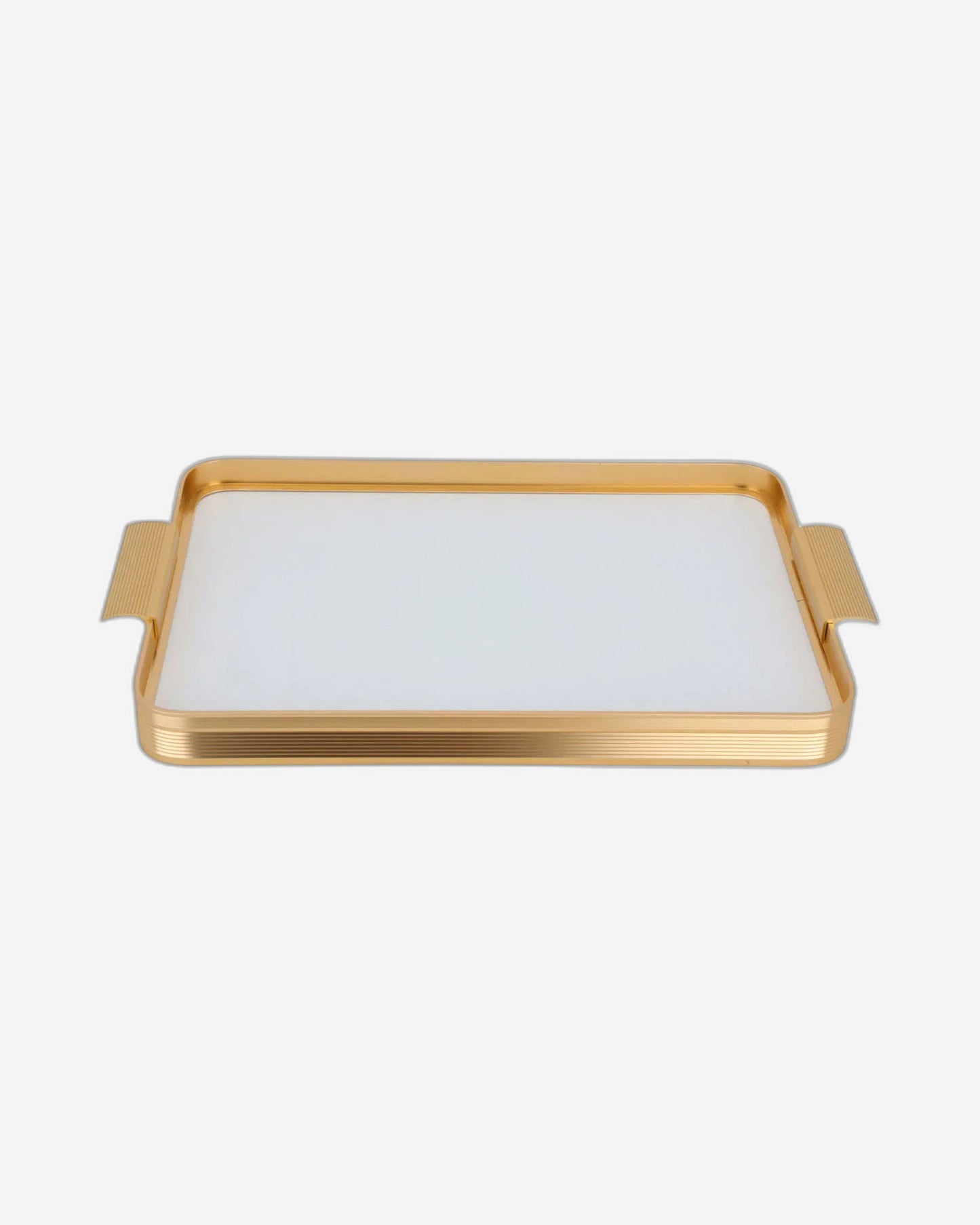 صينية جلدية كبيرة من تشاوان بلون العنبر - عاجي لامع مع ذهبي (المقاس بدون مقبض 49×32×3.6 سم)