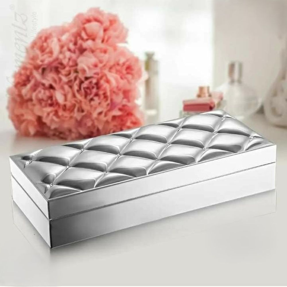 صندوق حلي مستطيل بمفصلة من وينكو، يحتوي على 14 قطعة من الكريستال الشفاف المخملي الأسود