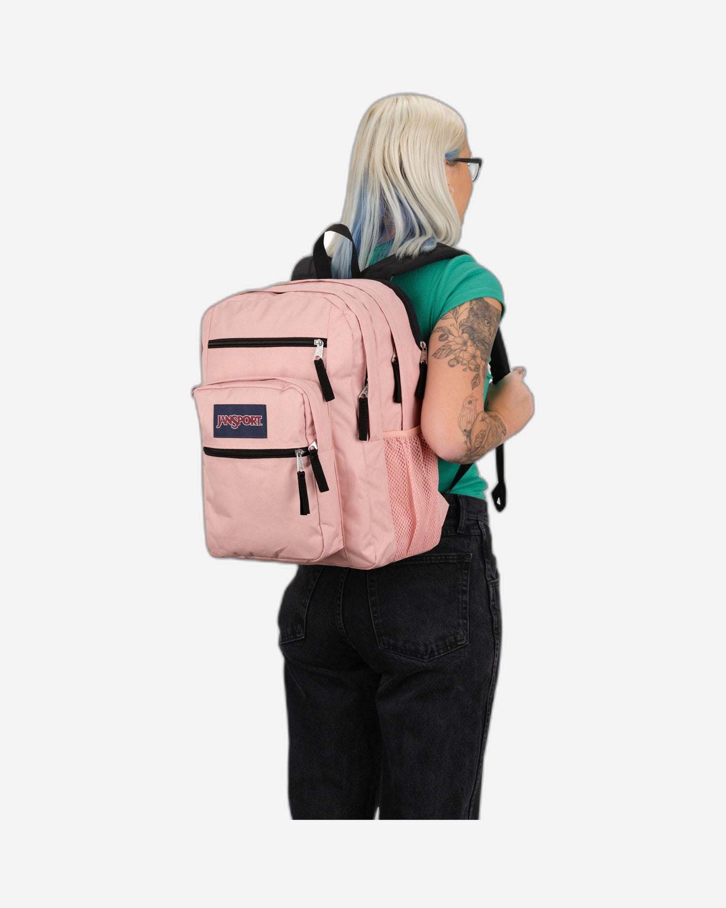 حقيبة ظهر كبيرة الحجم من JanSport للطلاب، لون وردي ضبابي، مناسبة لأجهزة الكمبيوتر المحمولة الكبيرة