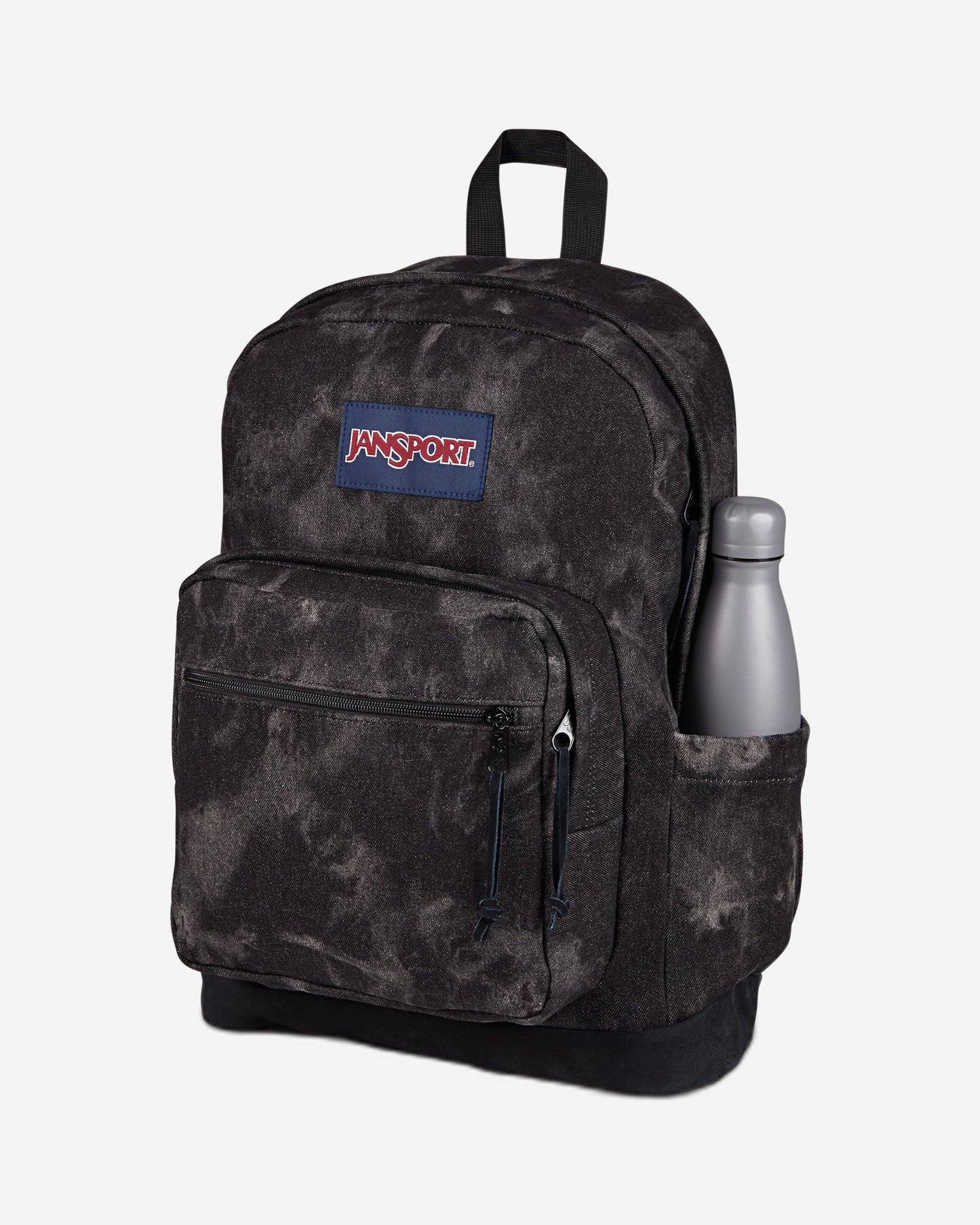 حقيبة ظهر JanSport Right Pack Expression كبيرة الحجم للكمبيوتر المحمول، مصنوعة من قماش الدنيم الأسود.