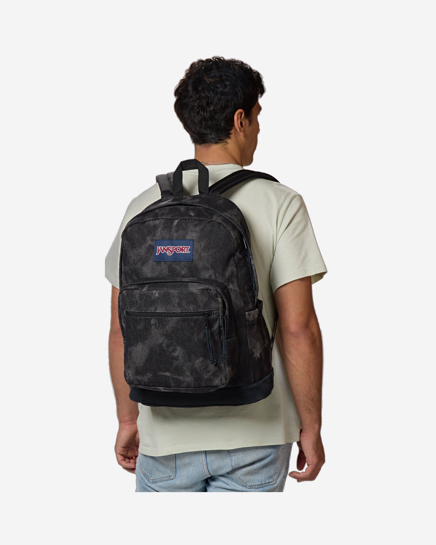 حقيبة ظهر JanSport Right Pack Expression كبيرة الحجم للكمبيوتر المحمول، مصنوعة من قماش الدنيم الأسود.