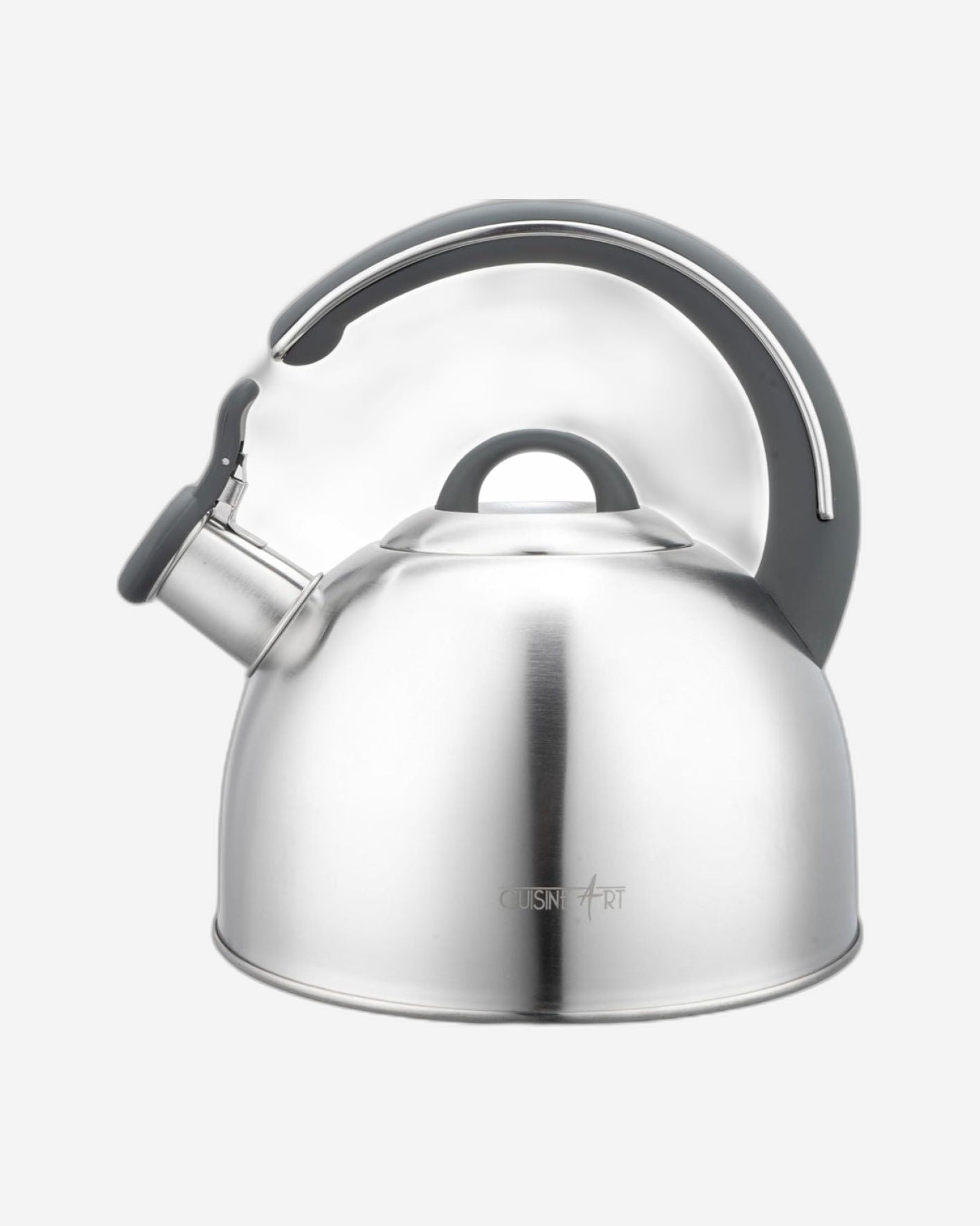 Cuisine Art KAHL Stainless Steel Whistling Tea Kettle 3.0L, Silver, Capsule Bottom, Grey Nylon Soft Touch Handle, Satin Finish, Multi-Layer Base, Suitable for use on all stove tops