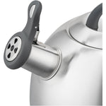 غلاية شاي صافرة من الفولاذ المقاوم للصدأ من كويزين آرت كال، سعة 3.0 لتر، فضية اللون، قاعدة كبسولة، مقبض ناعم الملمس من النايلون الرمادي، لمسة نهائية من الساتان، قاعدة متعددة الطبقات، مناسبة للاستخدام على جميع أسطح المواقد