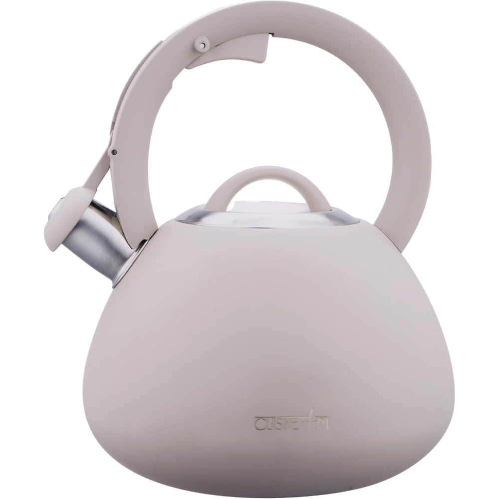 Cuisine Art JURA Stainless Steel Whistling Tea Kettle 3.0L, Beige, 201 Stainless Steel, Nylon Handle, Soft Touch Coating, Fast Boiling, 18/0 Single Bottom, Suitable for use on all stove tops