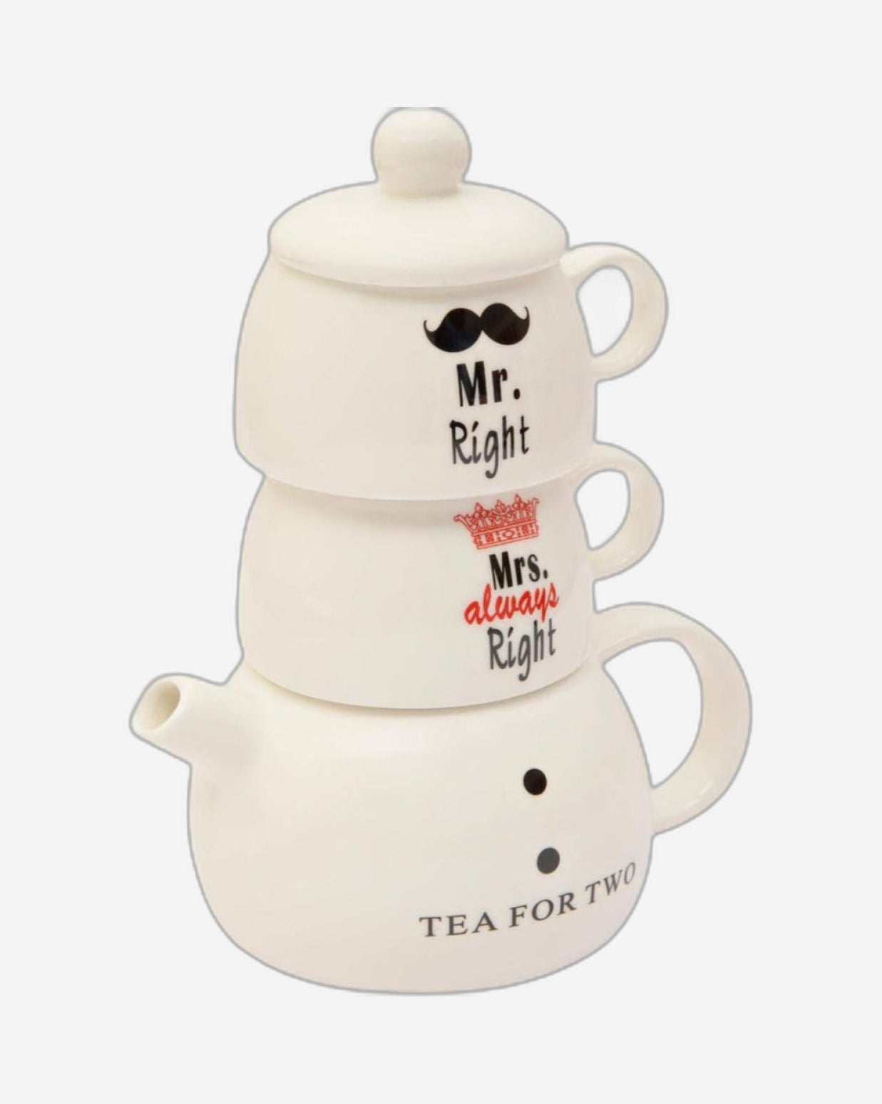 طقم إبريق شاي من قطعتين مع غطاء من السيد والسيدة، مع إبريق شاي لشخصين، متعدد الألوان، مصنوع من الخزف العظمي - طقم شاي أنيق للزوجين