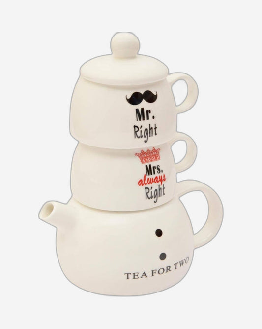 طقم إبريق شاي من قطعتين مع غطاء من السيد والسيدة، مع إبريق شاي لشخصين، متعدد الألوان، مصنوع من الخزف العظمي - طقم شاي أنيق للزوجين