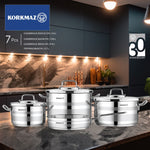 طقم أواني طهي كوركماز أسترون 7 قطع بقاعدة حثية